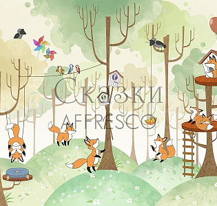 Affresco Сказки Affresco IL635-COL1 для детской бежевый зеленый