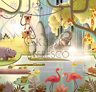 Affresco Сказки Affresco DR609-COL2 для детской бежевый серый зеленый